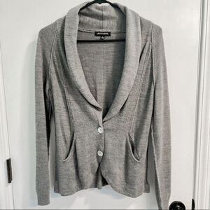 Notations Women's Gray Cardigan Sweater - Shawl Collar, Button Front, Soft Knit